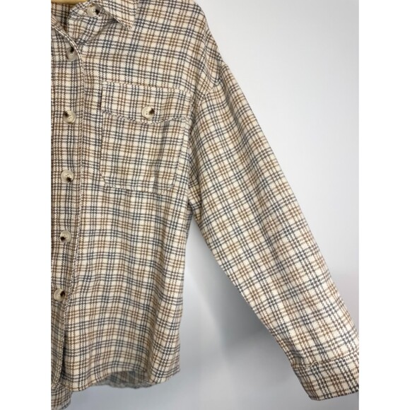 Paper Crane Women's Flannel Shirt Shacket Size Large Neutral Classic h59 - Picture 8 of 15